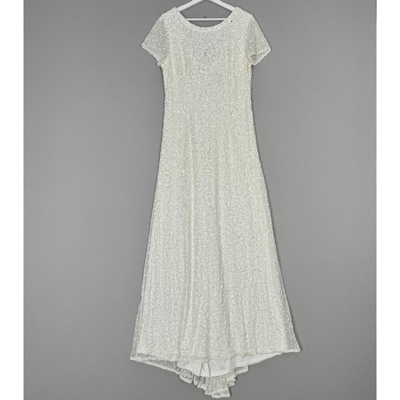 Adrianna Papell Dress Womens 16 Ivory Sequin Maxi Gown Wedding Bridal Formal - Picture 2 of 16